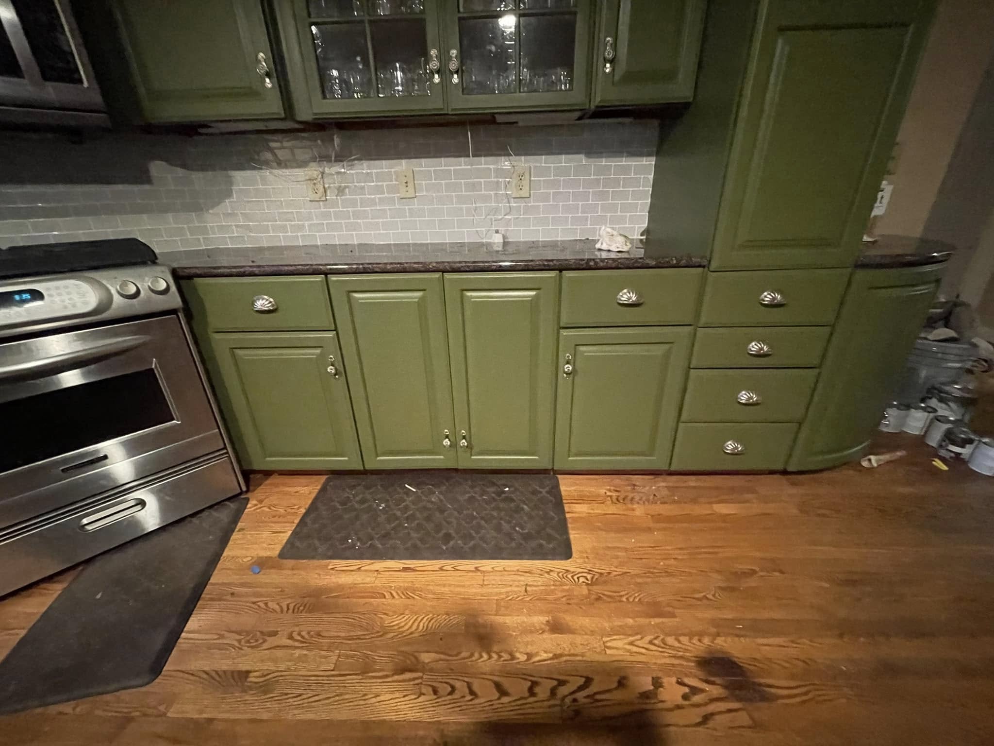 Green painted kitchen cabinets